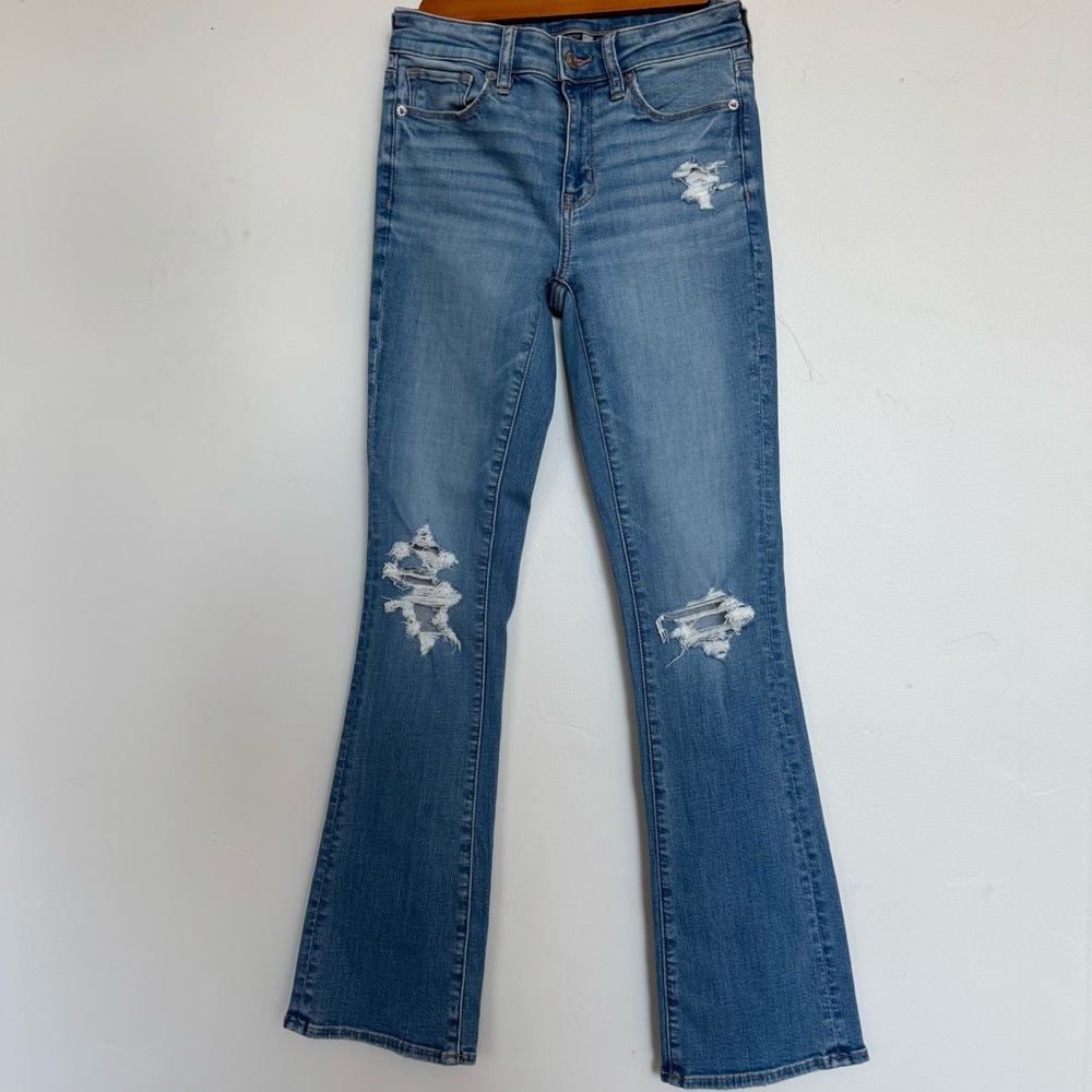 American Eagle Outfitters Medium Wash Distressed Flare Jeans